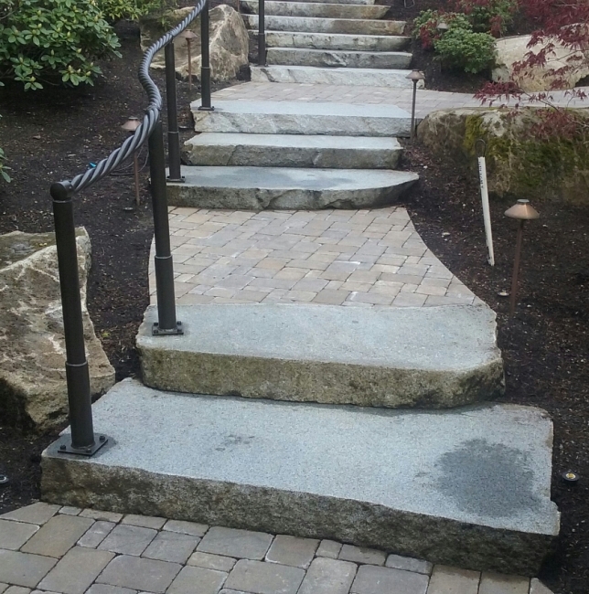 Large Stone Steps with Wrought Iron Railing